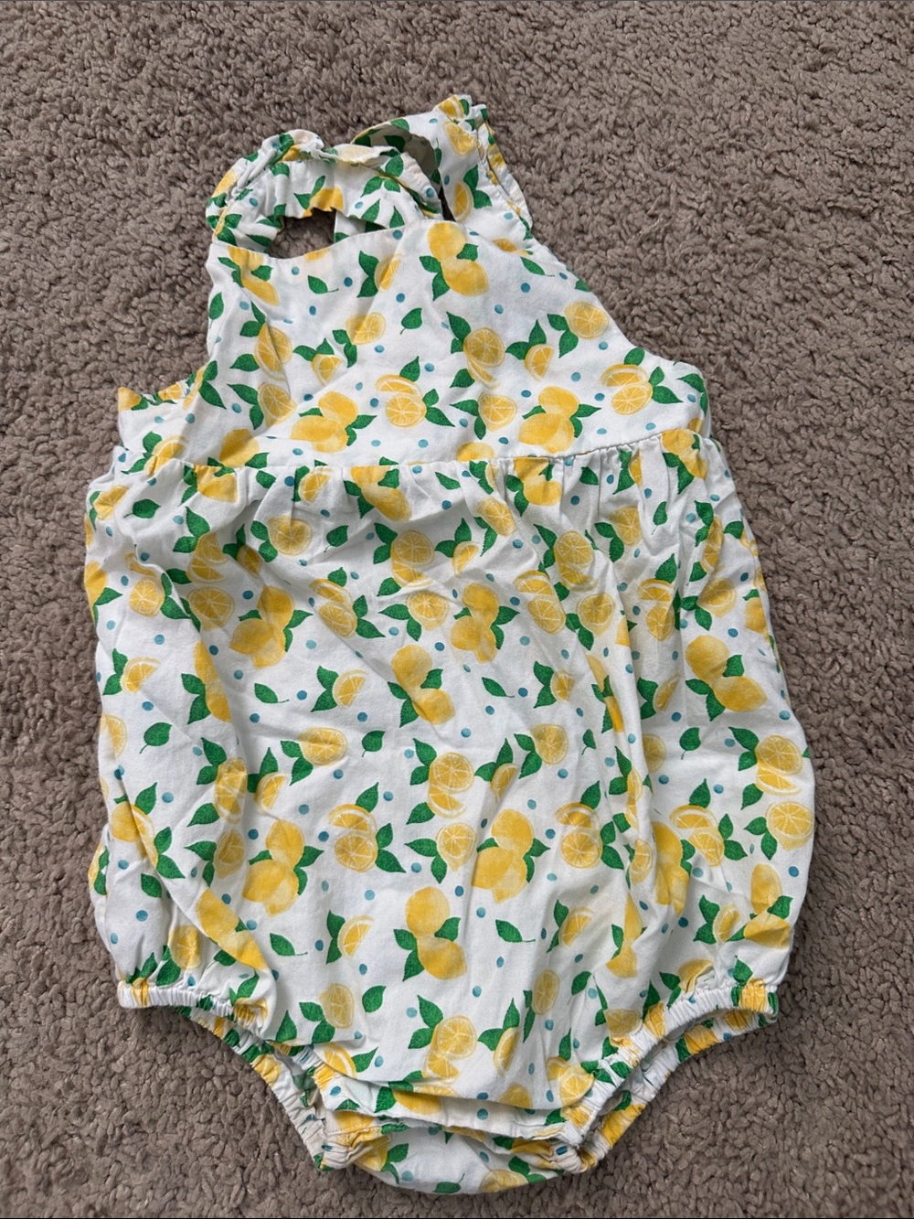 Petit Peony Girls White Lemon Print Romper 12-18m